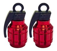 cyclingcolors 2X Bouchon de Valve Capuchon Forme Grenade Aluminium Schrader Pneu vélo Moto Auto Voiture Quad Trottinette, Rouge