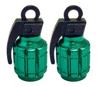 cyclingcolors 2X Bouchon de Valve Capuchon Forme Grenade Aluminium Schrader Pneu vélo Moto Auto Voiture Quad Trottinette, Vert