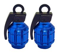 cyclingcolors 2X Bouchon de Valve Capuchon Forme Grenade Aluminium Schrader Pneu vélo Moto Auto Voiture Quad Trottinette, Bleu