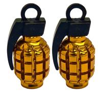cyclingcolors 2X Bouchon de Valve Capuchon Forme Grenade Aluminium Schrader Pneu vélo Moto Auto Voiture Quad Trottinette, Or