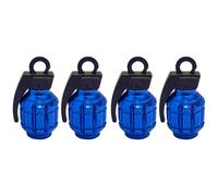 cyclingcolors 4X Bouchon de Valve Capuchon Forme Grenade Aluminium Schrader Pneu vélo Moto Auto Voiture Quad Trottinette, Bleu