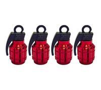 cyclingcolors 4X Bouchon de Valve Capuchon Forme Grenade Aluminium Schrader Pneu vélo Moto Auto Voiture Quad Trottinette, Rouge
