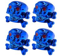 cyclingcolors 4X Bouchon de Valve Capuchon Forme tête Croix os Skull Plastique Schrader Pneu vélo Moto Auto Voiture Quad Trottinette, Bleu