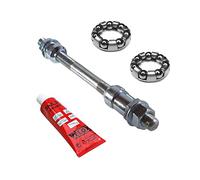 cyclingcolors KIT AXE DE Roue Arriere 9.5 x 165 MM + ROULEMENT 1/4" + Graisse Velox Cage A Bille MOYEU Velo VTT Fixie Vintage Ancien Plein Argent Acier ECROU VIS