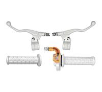 cyclingcolors Kit Poignée Moto Mobylette Scooter Accélérateur Leviers Gauche Droit - Guidon 22 mm - Revêtements Caoutchouc Antidérapant - Design Racing Confort de Conduite, blanc