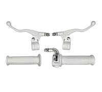 cyclingcolors Kit Poignée Moto Mobylette Scooter Accélérateur Leviers Gauche Droit - Guidon 22 mm - Revêtements Caoutchouc Antidérapant - Design Targa Confort de Conduite, blanc