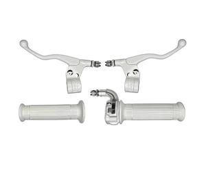 cyclingcolors Kit Poignée Moto Mobylette Scooter Accélérateur Leviers Gauche Droit - Guidon 22 mm - Revêtements Caoutchouc Antidérapant - Design Targa Confort de Conduite, blanc