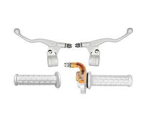 cyclingcolors Kit Poignée Moto Mobylette Scooter Accélérateur Leviers Gauche Droit - Guidon 22 mm - Revêtements Caoutchouc Antidérapant - Design Racing Confort de Conduite, blanc
