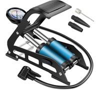 cyclingcolors Pompe à Pied Double Piston Velo Double Action Effet Voiture Moto Ballon Cylindre vérin Puissant manomètre Embout Flexible Valve gonflage