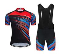 Cyclisme Maillot Manches Courtes+Gel 20D Dous-Vêtements Rembourrés Coolmax Shorts/Cuissard pour Homme Pantalon à Bretelle Vélo de Route VTT MTB