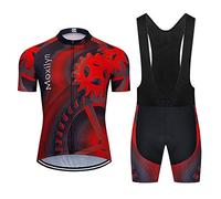 Cyclisme Maillot Manches Courtes+Gel 20D Dous-Vêtements Rembourrés Coolmax Shorts/Cuissard pour Homme Pantalon à Bretelle Vélo de Route VTT MTB