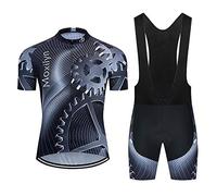 Cyclisme Maillot Manches Courtes+Gel 20D Dous-Vêtements Rembourrés Coolmax Shorts/Cuissard pour Homme Pantalon à Bretelle Vélo de Route VTT MTB