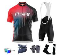 Cyclisme Tenue d'été,Combinaisons de Cyclisme Hommes Ensemble Maillot Cycliste à Manches Courtes Maillot Cycliste Respirant + Cuissard à Bretelle 9D Gel Rembourré