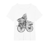 Cyclisme Triathlon Vélo Cyclocross Poisson Animal sur vélo T-Shirt, Femme Grandes Tailles, Blanc, 2X