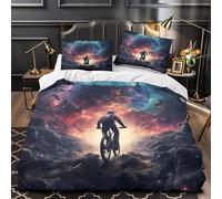 Cycliste de l'espace Housse de Couette Imprimé en 3D Super Douce Léger aventure cosmique fantastique Parure de Lit Microfibre résistante Hypoallergique Fermeture Éclair for Couple Single（140x200cm）