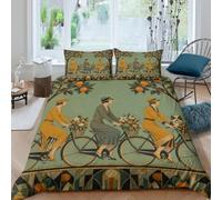 Cyclists Under Orange Trees Housse de Couette 3 Pieces 3D, Doré Jardin