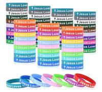CYCLUSIVE Bracelets en silicone colorés Jesus Loves You - Bracelets de motivation en caoutchouc - Bracelets chrétiens en silicone inspirants pour hommes et femmes