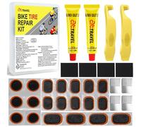 cyctravel Kit Reparation Velo, Haute Performance Rustine Velo, Kit Crevaison Velo Comprend 20 Rustines pour Pneus de Vélo, 2 Pieds-De-Biche, Convient aux VTT, Vélos de Route, Motos