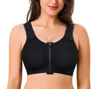 CYDREAM Soutien-gorge sans fil avec fermeture éclair sur le devant pour femme, couverture complète post-chirurgie, compression du dos, confort réglable, noir, Taille XL