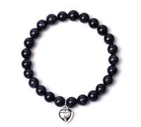 CYDXD Bracelet de Perles en Pierre Naturelle de 8mm,Pierre Dorée Bleue Avec Breloque en Forme de Cœur,Réglable et Extensible,pour Homme et Femme,Idéal pour Un Anniversaire Ou Un Festival.