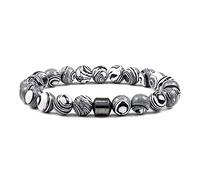 CYDXD Bracelet en Perles de Pierre Naturelle,Perle Zébrée Noire et Blanche de 8mm Avec Hématite,Bracelet Extensible Réglable pour Hommes et Femmes, D'Anniversaire 8mm
