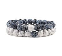 CYDXD Bracelet en Perles de Pierre Naturelle,Perles D'Agate Veine Noire et de Howlite Blanche de 8mm,Bracelets Élastiques Empilables et Réglables pour Hommes et Femmes,Cadeaux Faits Main de 8mm