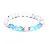 CYDXD Bracelet en Pierre Naturelle,8mm,Agate Howlite et Pierre de Lune Bleue,Élastique,Réglable,Perles,pour D'Anniversaire,Festival,8mm