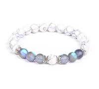 CYDXD Bracelet en Pierre Naturelle,8mm,Agate Howlite et Pierre de Lune Grise,Perles Faites à La Main,pour Hommes et Femmes, D'Anniversaire,Festival,8mm
