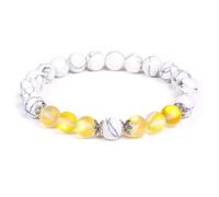 CYDXD Bracelet en Pierre Naturelle,8mm,Agate Howlite et Pierre de Lune Jaune,Perles Élastiques,pour Anniversaire,Yoga,Amitié, Faits Main,8mm