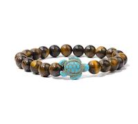 CYDXD Bracelet en Pierre Naturelle,8mm,Œil de Tigre,Élastique,Extensible,Réglable,Perles Avec Tortue,pour Hommes et Femmes,Cadeaux Faits Main,8mm