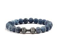 CYDXD Bracelet en Pierre Naturelle de 8mm,Agate Craquelée Bleu Foncé Avec Breloque Haltère,Extensible et Réglable,Cadeau D'Amitié pour Hommes et Femmes.