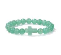 CYDXD Bracelet en Pierre Naturelle,Perle D'Aventurine Verte Naturelle de 8mm Avec Breloque en Forme de Croix,pour Hommes et Femmes,Cadeaux pour Dévots Chrétiens,Bracelets Réglables en Perles de 8mm