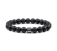CYDXD Bracelet en Pierre Naturelle,Perle Noire Mate de 8mm Avec Hématite,Bracelet Élastique Fait Main en Perles pour Homme, pour Père ou Petit Ami. 8mm