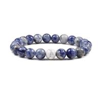 CYDXD Bracelet en Pierre Naturelle,Perles D'Agate Bleue et de Howlite de 8mm,Fait à La Main,Élastique et Réglable,pour Anniversaire,Amitié,Cadeau pour Professeur,8mm