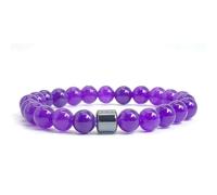 CYDXD Bracelet en Pierre Naturelle,Perles D'Améthyste Naturelle de 8mm Avec Hématite,Élastique Réglable,pour Hommes et Femmes, Faits Main,8mm
