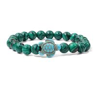 CYDXD Bracelet en Pierre Naturelle,Perles Rondes de 8mm,Élastique,Réglable,Avec Breloque Tortue,pour Homme et Femme,Fait à La Main,Cadeau de Yoga,Malachite 8mm