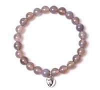 CYDXD Bracelet en Pierre Naturelle pour Couple,Extensible et Réglable,Perles de 8mm Avec Breloque en Forme de Cœur,pour Votre Amoureux,Épouse,Petite Amie,Anniversaire,Gris,8mm