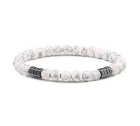 CYDXD Bracelet en Pierre Naturelle pour Femme,Breloque en Howlite et Hématite de 6mm,Extensible et Réglable,Cadeau D'Amitié pour Homme et Femme,Anniversaire,6mm