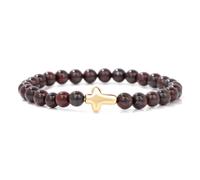 CYDXD Bracelet en Pierre Naturelle pour Homme et Femme,6mm,Fait à La Main,Perles Avec Croix en Or,Bracelets Extensibles Réglables pour Le Yoga,Cadeaux Religieux,Grenat 6mm