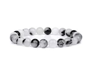 CYDXD Bracelet en Pierre Naturelle pour Homme et Femme,8mm,Perles de Quartz Fantôme Noir et Blanc,Élastique,pour Anniversaire,Yoga,Amitié, 8mm