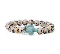 CYDXD Bracelet en Pierre Naturelle pour Homme et Femme,Perle de Jaspe Tacheté de 8mm Avec Breloque Tortue,Extensible,Réglable,Fait Main,Perles D'Amitié de 8mm