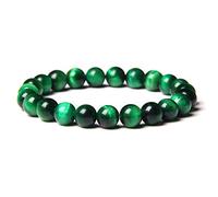 CYDXD Bracelet en Pierre Naturelle pour Homme et Femme,Perles Œil de Tigre de 8mm,Élastique et Réglable,Idéal pour Un Festival,Un Anniversaire ou Comme Vert.