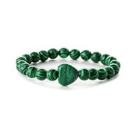 CYDXD Bracelet Unisexe en Pierre Naturelle,Perles de 8mm,Extensible,Avec Breloque Cœur,pour Femme et Homme,Cadeau D'Amitié,Malachite 8mm