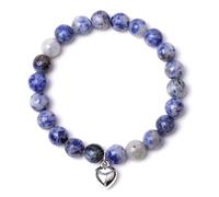 CYDXD Bracelet Unisexe en Pierre Naturelle,Sodalite Avec Breloque Cœur,Extensible et Réglable,Perles de 8mm,Cadeau D'Amitié pour Homme et Femme.