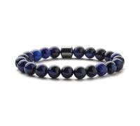 CYDXD Bracelets en Pierre Naturelle,8mm,Œil de Tigre Bleu Avec Breloque en Hématite,Extensibles et Réglables,pour Hommes et Femmes,Cadeaux de Yoga 8mm