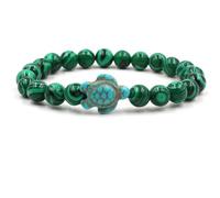 CYDXD Bracelets en Pierre Naturelle de 8mm pour Femmes et Hommes,Malachite Avec Breloque Tortue,Bracelets Extensibles et Réglables en Perles,Cadeaux D'Anniversaire et D'Amitié. 8mm