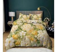 CYDXD Housse de Couette à Imprimé Floral,Parure de Lit 260X240 à Fleurs Jaunes et Blanches,Housse de Couette Réversible en Microfibre de Qualité Supérieure pour Enfants,Filles et Femmes,Couvre-Lit Do