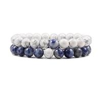 CYDXD Lot de 2 Bracelets en Pierre Naturelle,8mm,en Howlite Blanche et Agate Bleue,Réglables,Extensibles,Tressés,Cadeau pour Couple,pour Femmes et Hommes.