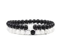 CYDXD Lot de 2 Bracelets en Pierre Naturelle de 6mm pour Couple,Bracelets Tressés Réglables Faits Main en Perles pour Votre Amoureux,Épouse,Petite Amie,Anniversaire,Pin Blanc Mat de 6mm
