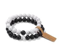 CYDXD Lot de 2 Bracelets en Pierre Naturelle de 8mm,Perles Blanches et Noires,Élastiques Faits à La Main,pour Couple,Petit Ami,Petite Amie,Amoureux.